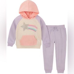 Baby Girls Shooting Star Raglan Fleece Hoodie and Joggers Set, 2 Piece 12M